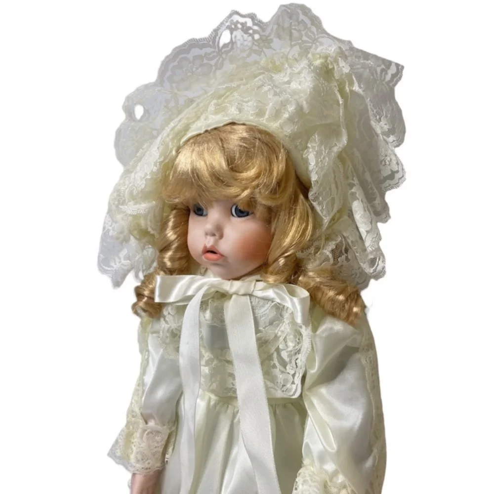 Victorian Porcelain Doll Flora Satin Silk Floral Lace Delicate Cottage Core